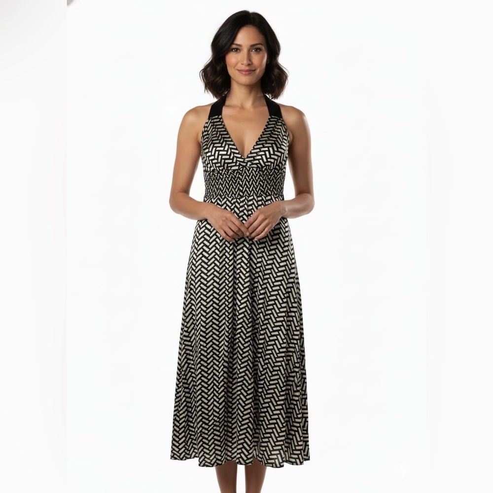 Chesley Black and White Patterned Maxi Dress(V6)